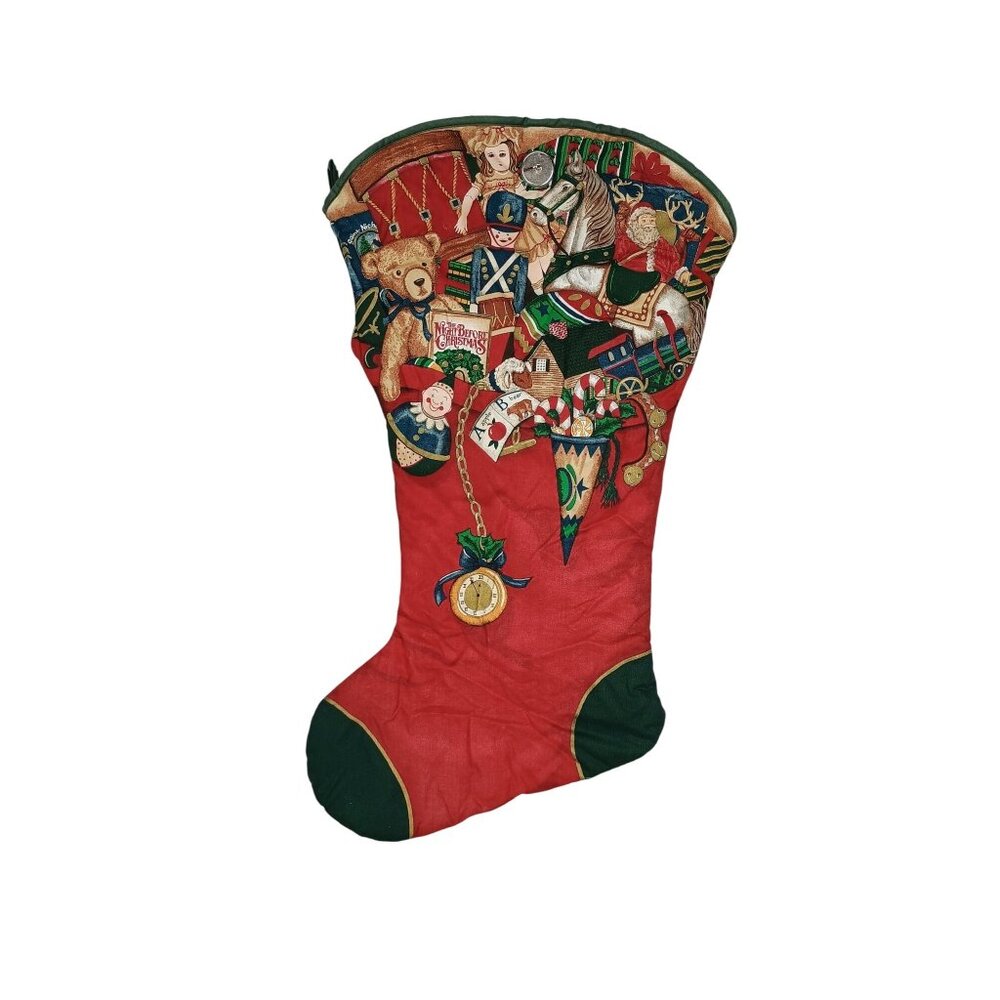 Cranston Vintage 80s Handcrafted Jumbo Stocking Night Before Christmas Quilted S